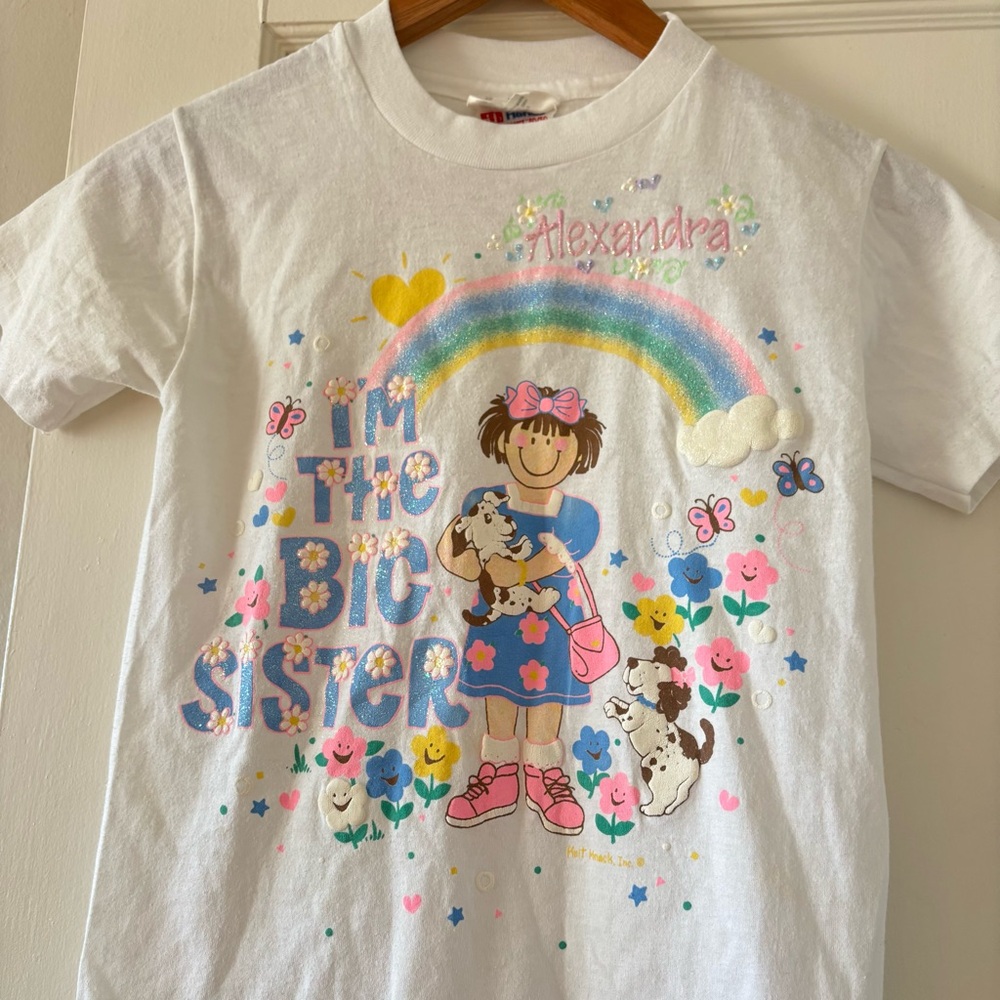 90s Vintage Kids Knit Knacks Big Sister Hanes Tshirt